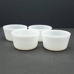 Glasbake White Milk Glass Custard Cups Ramekins Dip Sauce Condiment Prep Bowls